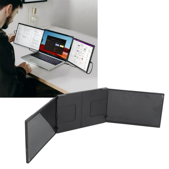 Laptop Screen Extender, 14.1 Inch 1080P FHD Dual Monitors Folding Triple Monitor with Stand Type C Mini HD Multimedia Interface Port, 360 Rotation Portable