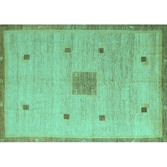 Ahgly Company Machine Washable Indoor Rectangle Abstract Turquoise Blue Modern Area Rugs, 8' x 12'
