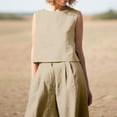 thumbnail image 5 of vigerkar Women's Summer 2 Piece Outfits Sleeveless Crop Top Capri Wide Leg Pants Jumpsuit Linen Lounge Beach Travel Sets Khaki, XXL, 5 of 9