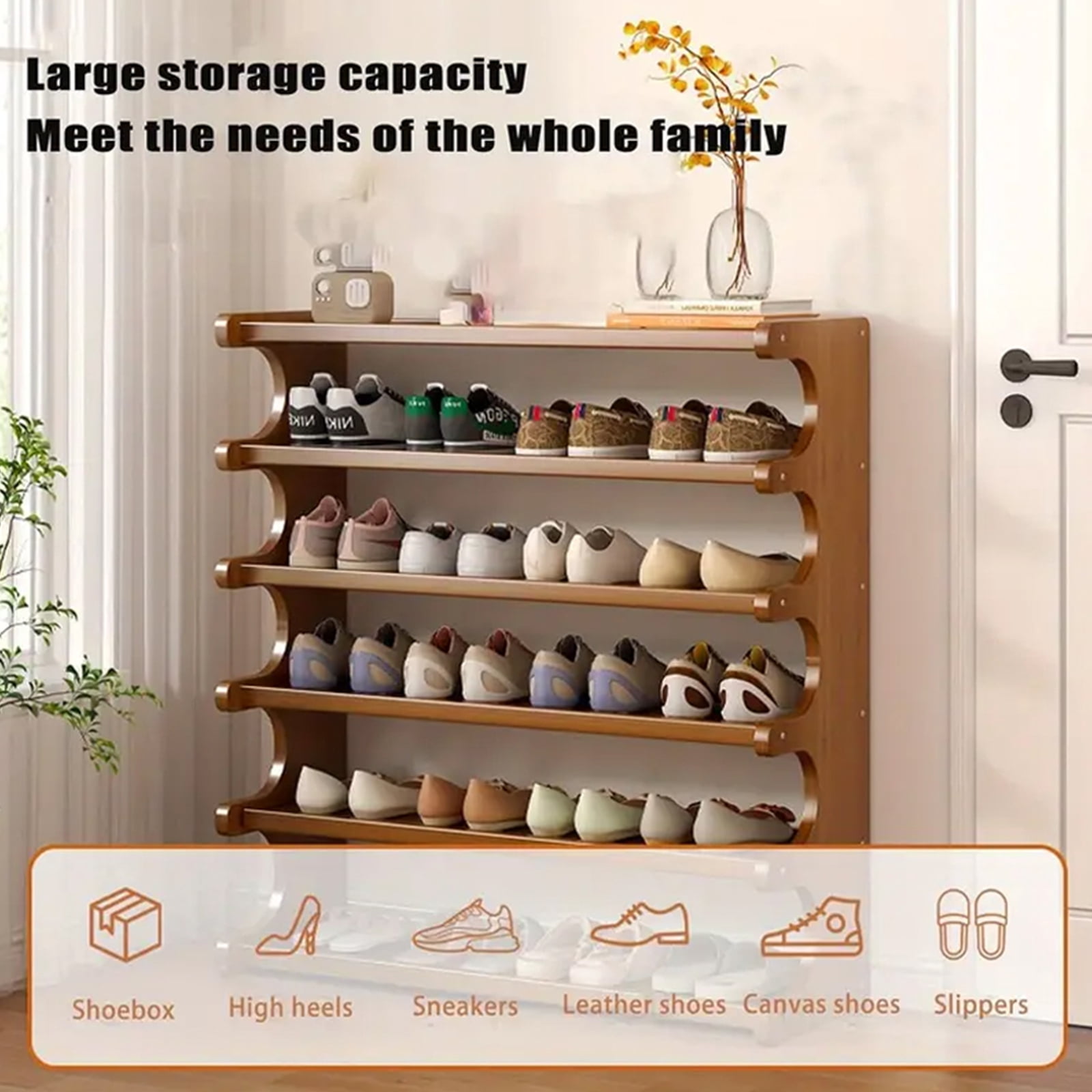 6 Tiers Shoe Racks, Bamboo Vertical Shoe Rack Organizer for Closet Floor, Wooden Stackable Shoe Storage Shelves, for Entryway, Hallway, Multifunctional Front Door Shoe Rack, 70cm/27.5''