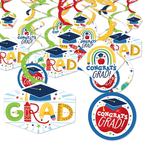 Big Dot of Happiness Kindergarten Graduation 4K Preschool  Kids Decorations Hanging Swirls - Set of 40