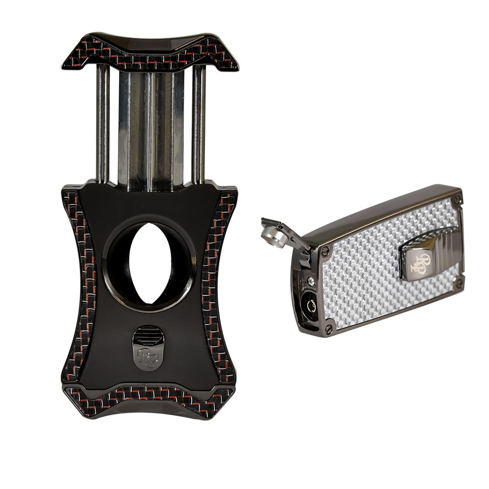 Rocky Patel Nero Lighter and Viper Cutter Cigar Set - Solver Gunmetal and Red