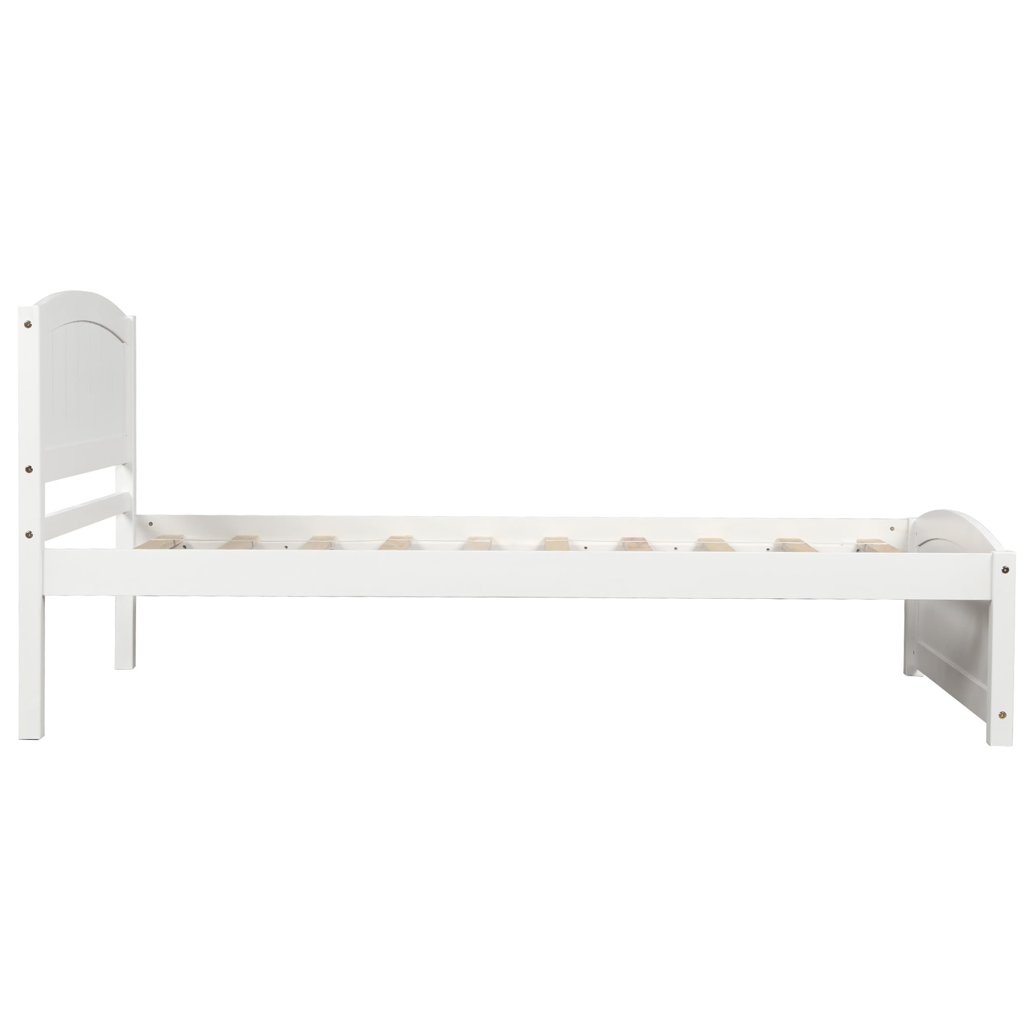 Aukfa Solid Wood Bed Frame, Twin Platform Bed with Headboard, White