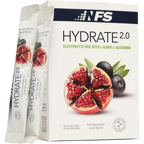 NF Sports Hydrate 2.0 Electrolyte Powder Packets, L-Alanyl-L-Glutamine Hydration and Recovery, Sugar Free, Pomegranate Acai Berry, 20 Packets