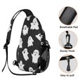 thumbnail image 3 of Sling Backpack,Halloween Cute Ghosts Pattern Sling Bag with Water Bottle Holder,Waterproof Sling Bag for Men/Women with Headphone Jack for Hiking,Travel, 3 of 6