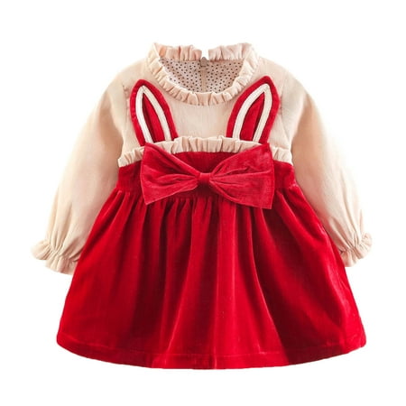 

Girls Fashion Dresses Toddler Girls Long Sleeve Winter Bowknot Rabbit Ears Dress Princess Dress