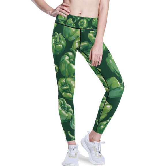 Ckdifva Green Bell Peppers Yoga Pants with Pockets for Women Workout Athletic Yoga Leggings