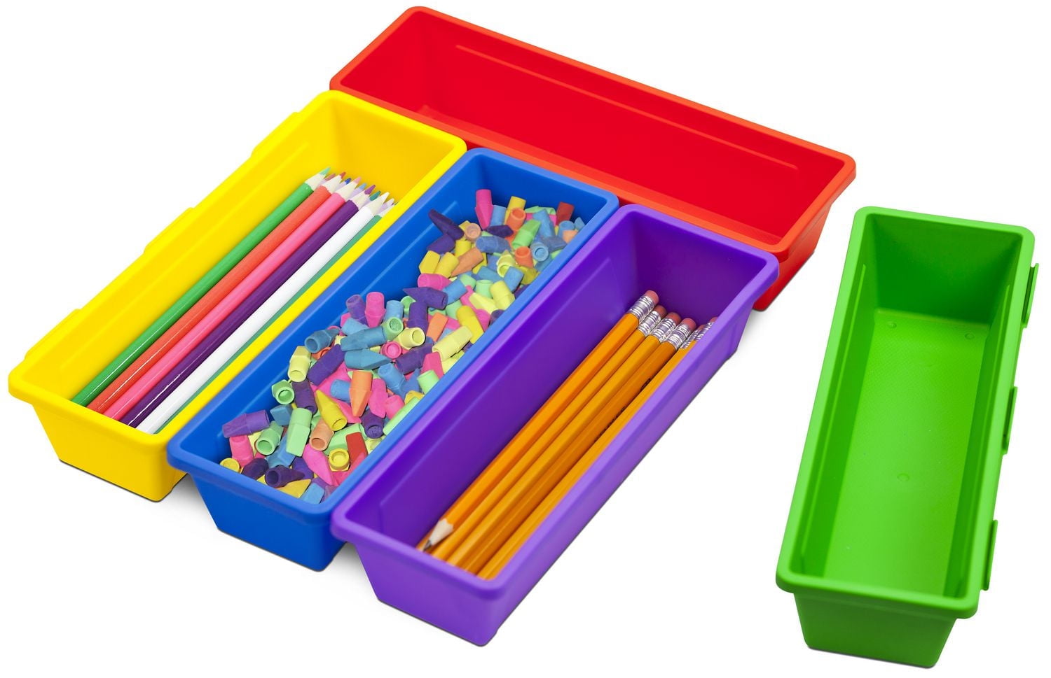 Storex Pencil Trays, Assorted Colors, Set of 5, 6-Pack