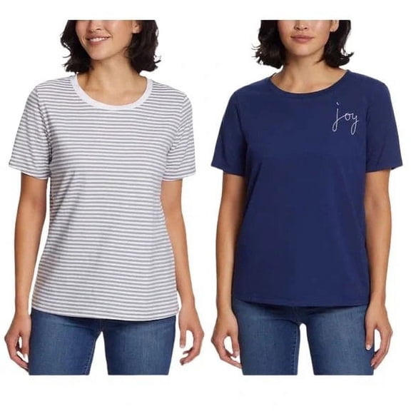 Ella Moss Women's Flattering Fit Ultra Soft Perfect Tee Shirt, 2-Pack, Medium