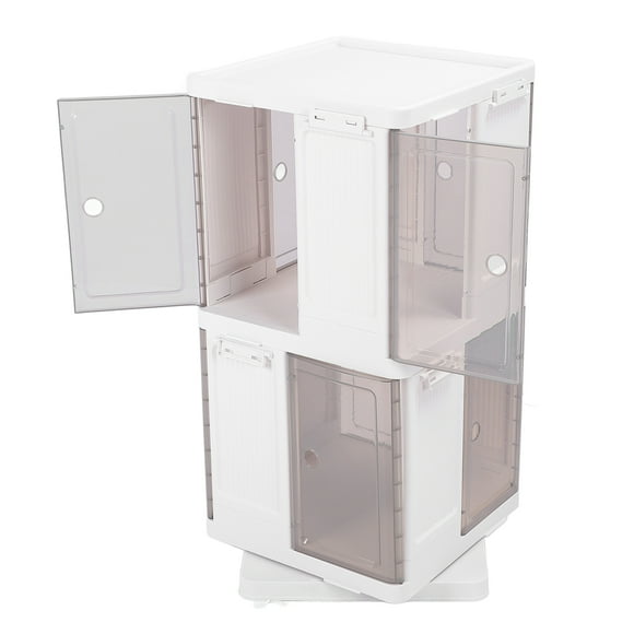 Rotating Bookshelf, 360 Display Floor Standing Narrow Swivel Corner Bookcase Storage Rack with Transparent Magnetic Door Plastic Stackable Bookshelf Tower for Bedroom