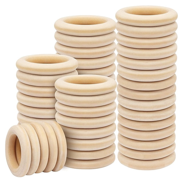 100PCS Natural Wood Rings for Crafts 55mm Lace Rings Solid Wood Rings for DIY Crafts, Connectors Jewelry Making,100 * Wood ring