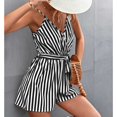 thumbnail image 2 of Mono De Verano Con Lazo A Rayas En La Cintura, Mono Cruzado Con Cuello En V Y Tirantes De Corte Bajo, Pantalones Cortos Informales Holgados, Mono De Verano ANGGREK Otros, 2 of 6