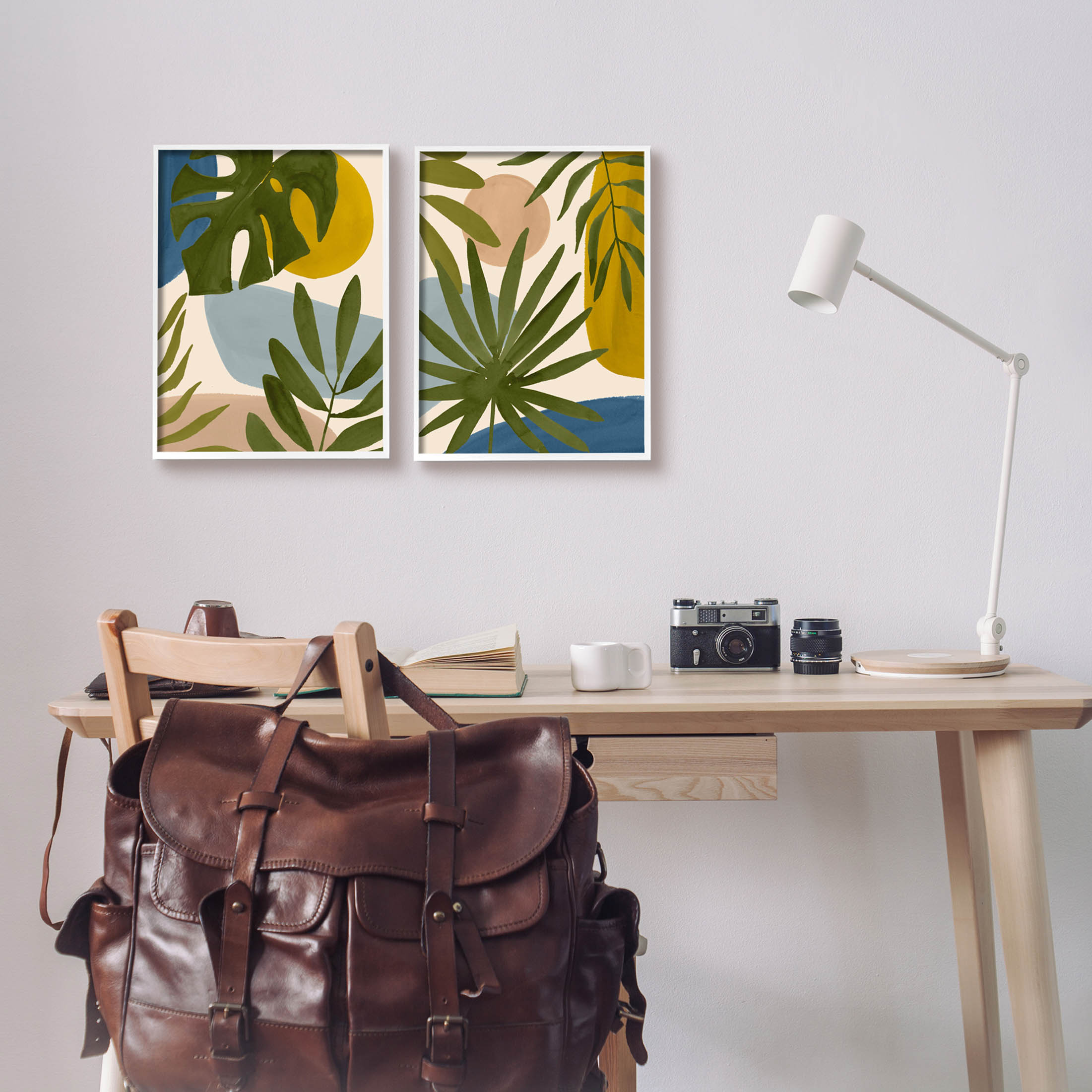 Stupell Industries Tropical Bohemian Plant Leaves Graphic Art White Framed Art Print Wall Art, Set of 2, Design by Victoria Barnes