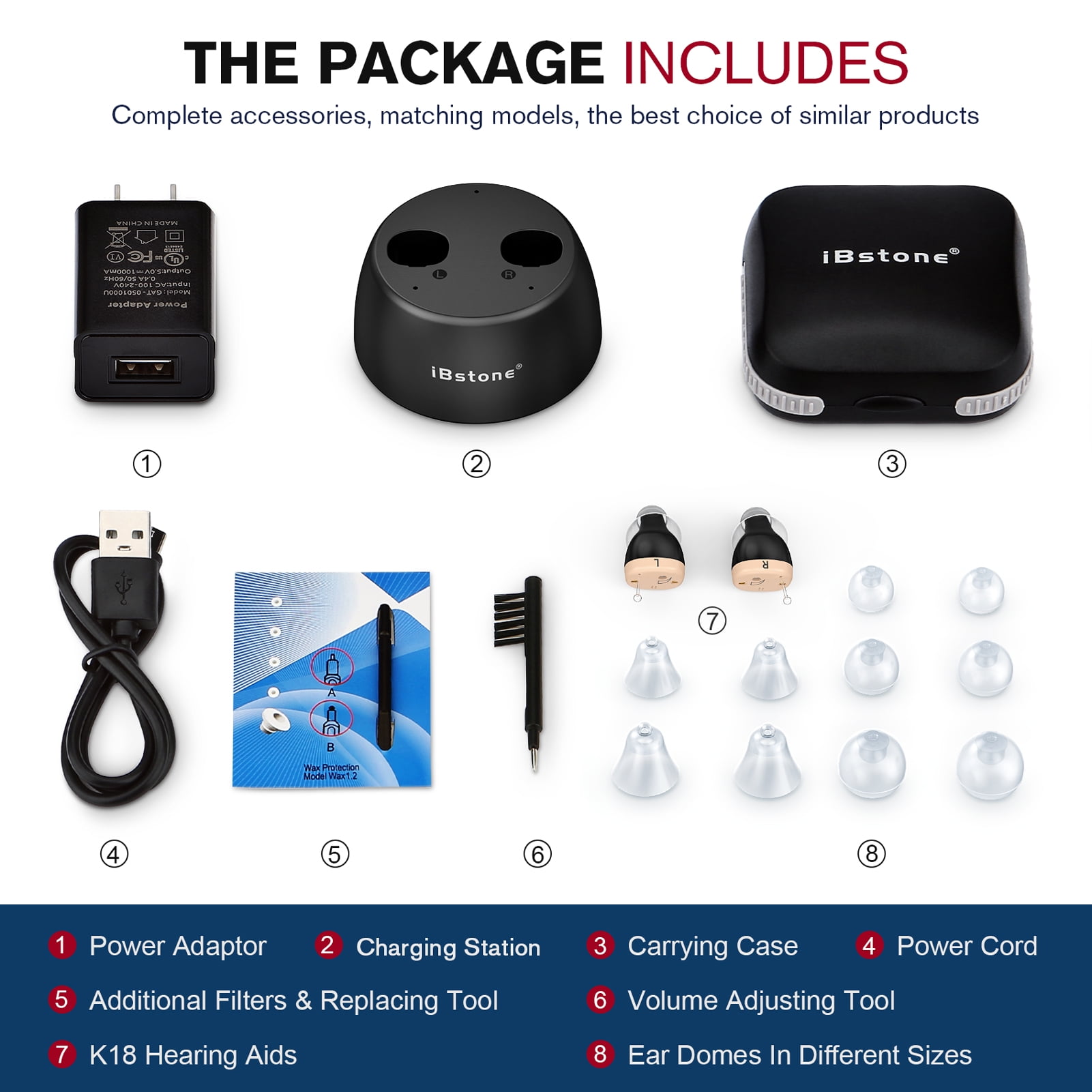 iBstone Rechargeable hearing aids, Completely-in-Canal (CIC) Mini aid for Seniors & Adults, OTC, Black, Pair