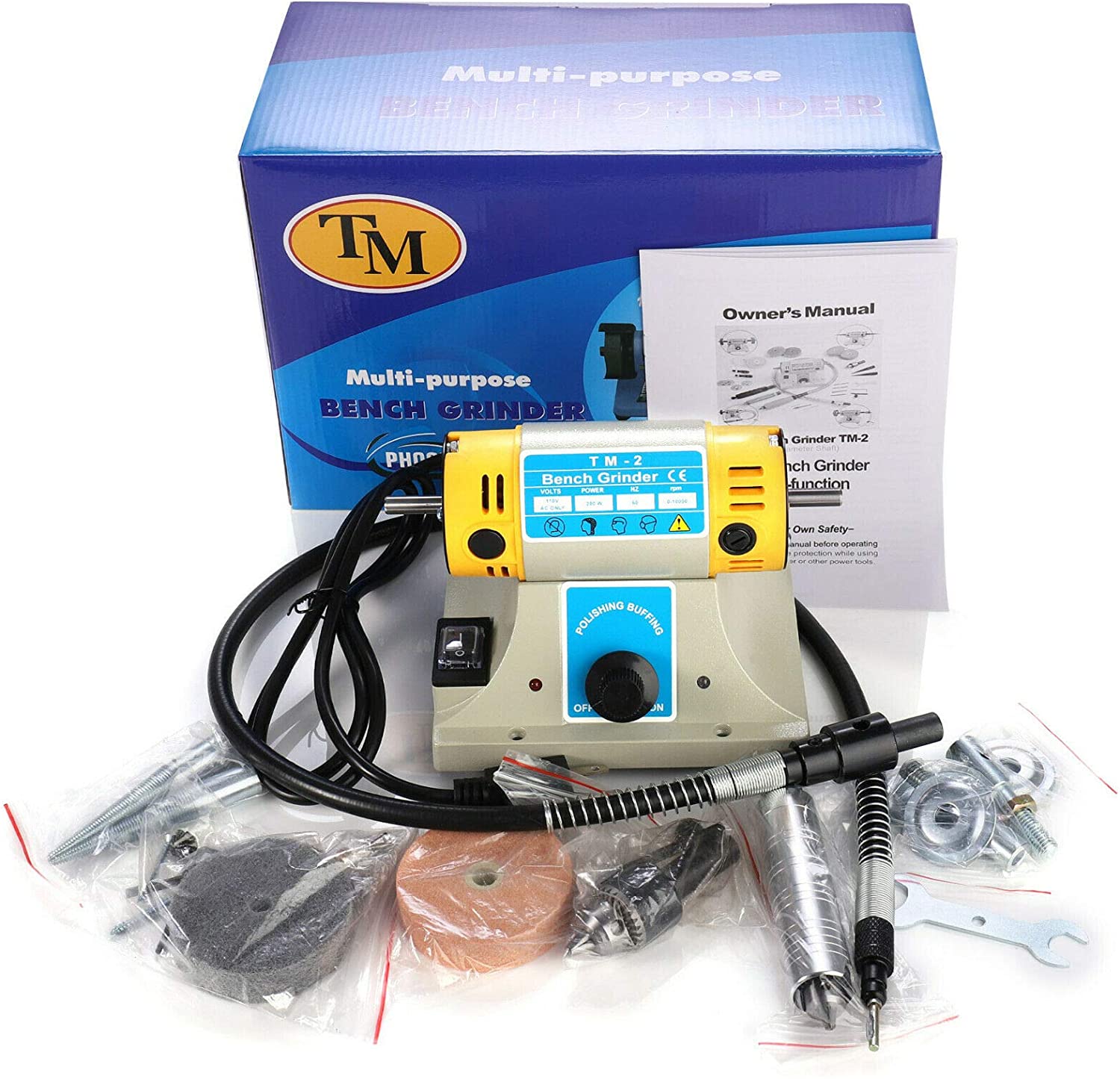 Jewelry Gem Polishing Grinding Machine Bench Lathe Rock Saw Polisher Buffer with Flexible Shaft,110V Mini Table Saw DIY Jewelry Grinder Equipment Tool 0-10000r/min