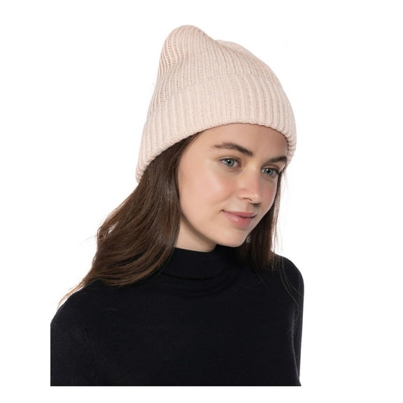STYLE & COMPANY Womens Blush Fitted Cuffed Brim Ribbed Metallic Beanie Hat Cap
