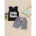 thumbnail image 2 of Bagilaanoe 2pcs Toddler Baby Boy Shorts Set Sleeveless Letter Embroidery Tank Tops + Checkerboard Shorts 6M 12M 18M 24M 3T Kids Casual Summer Clothes, 2 of 7