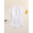 thumbnail image 5 of BemeyourBBs Toddler Baby Boy Summer Clothes 2 Pieces Cotton Linen Outfit Solid Color Mock Neck Short Sleeve Button Down Shirt and Shorts Set, 5 of 9
