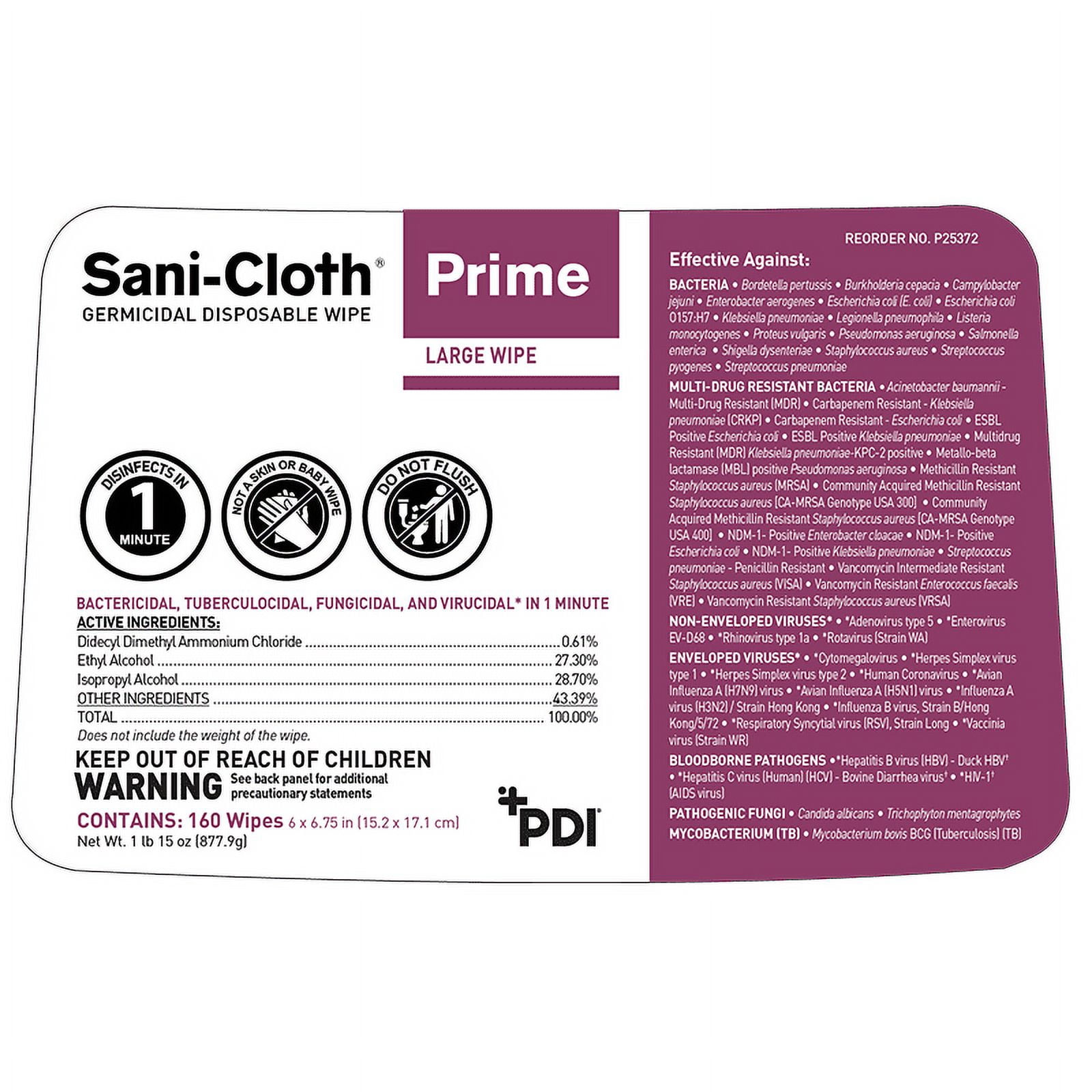 PDI Sani-Cloth Prime 70 Extra Large 7.5 x 15 Inch Wipes 2 Pack