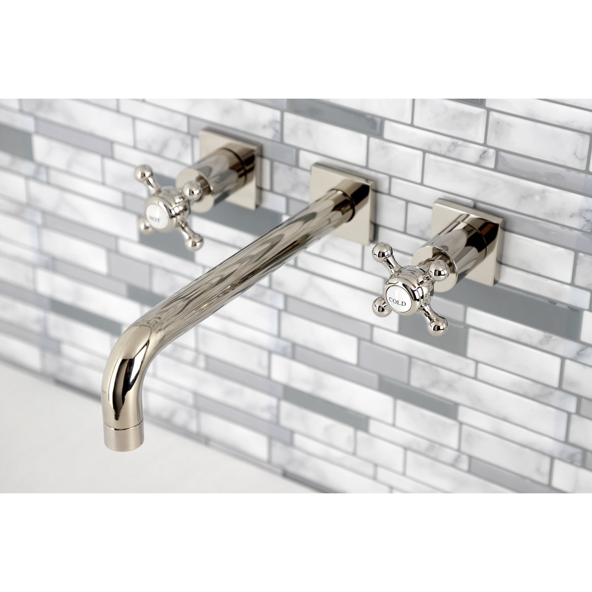 Kingston Brass KS6026BX Metropolitan Two-Handle Wall Mount Roman Tub Faucet, Polished Nickel