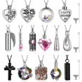 thumbnail image 1 of Juego de joyas Ecation, 15 unidades, collares de acero inoxidable con forma de ceniza, color rosa, 1 of 7