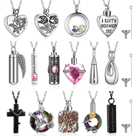 Juego de joyas Ecation, 15 unidades, collares de acero inoxidable con forma de ceniza, color rosa