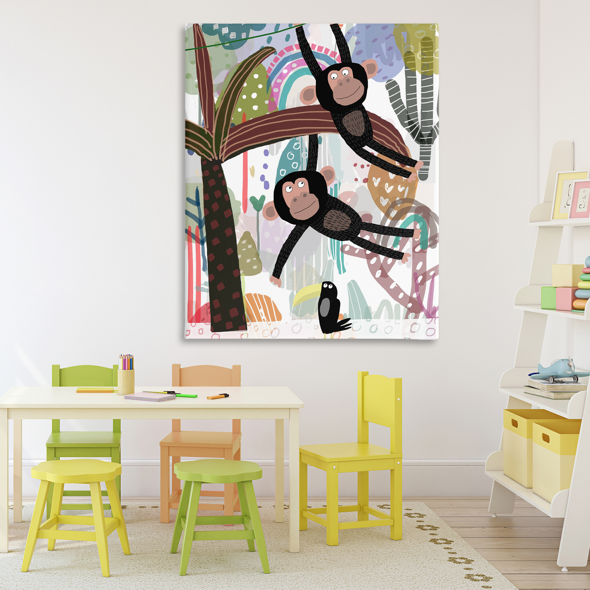 Exotic Monkey & Toucan Canvas Wall Art, design by Carla Daly
