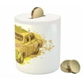 thumbnail image 3 of Grunge Piggy Bank, Retro Car with Digital Grunge Torn Splash Dirty Graffiti Like Urban Illustration, Ceramic Coin Bank Money Box for Cash Saving, 3.6" X 3.2", Green Mustard, by Ambesonne, 3 of 4