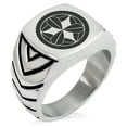 thumbnail image 1 of Stainless Steel Takenaka Samurai Crest Chevron Pattern Biker Style Polished Ring, 1 of 1