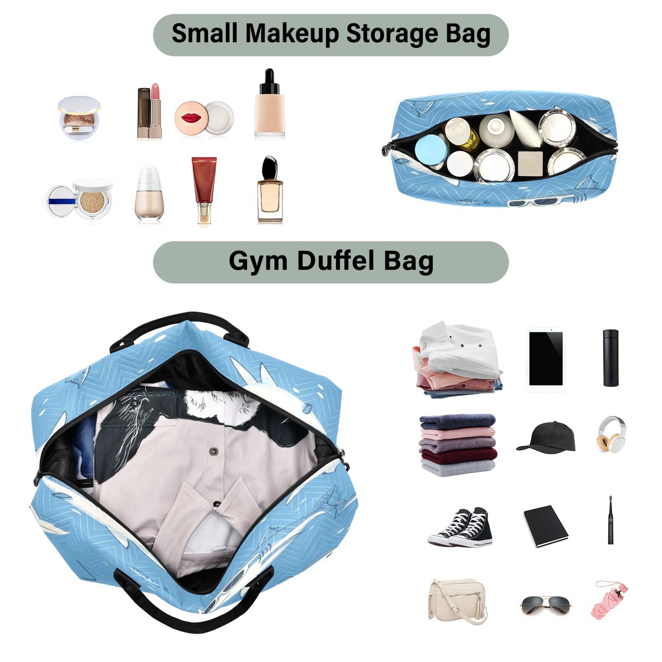 Travel Duffel Luggage Bag Sports Duffle Bag Gym Bag with Zipper Cute Sharks Wearing Sunglasses