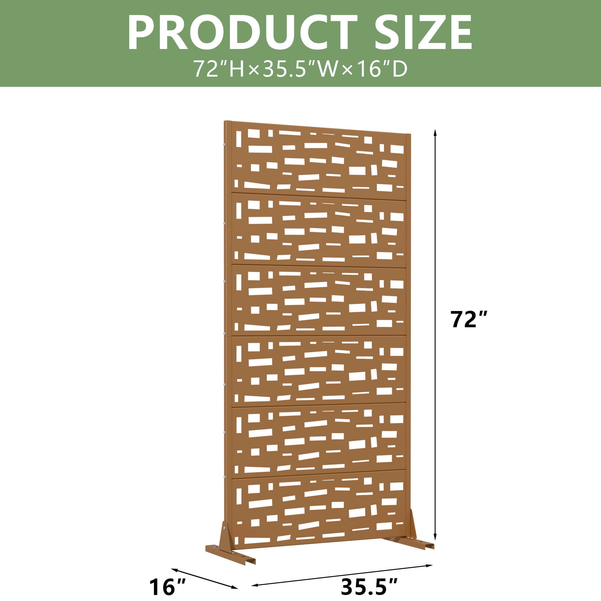 MAYEERTY 72X35" Metal Outdoor Brown Privacy Screen for Backyard & Garden, 6 Piece Set