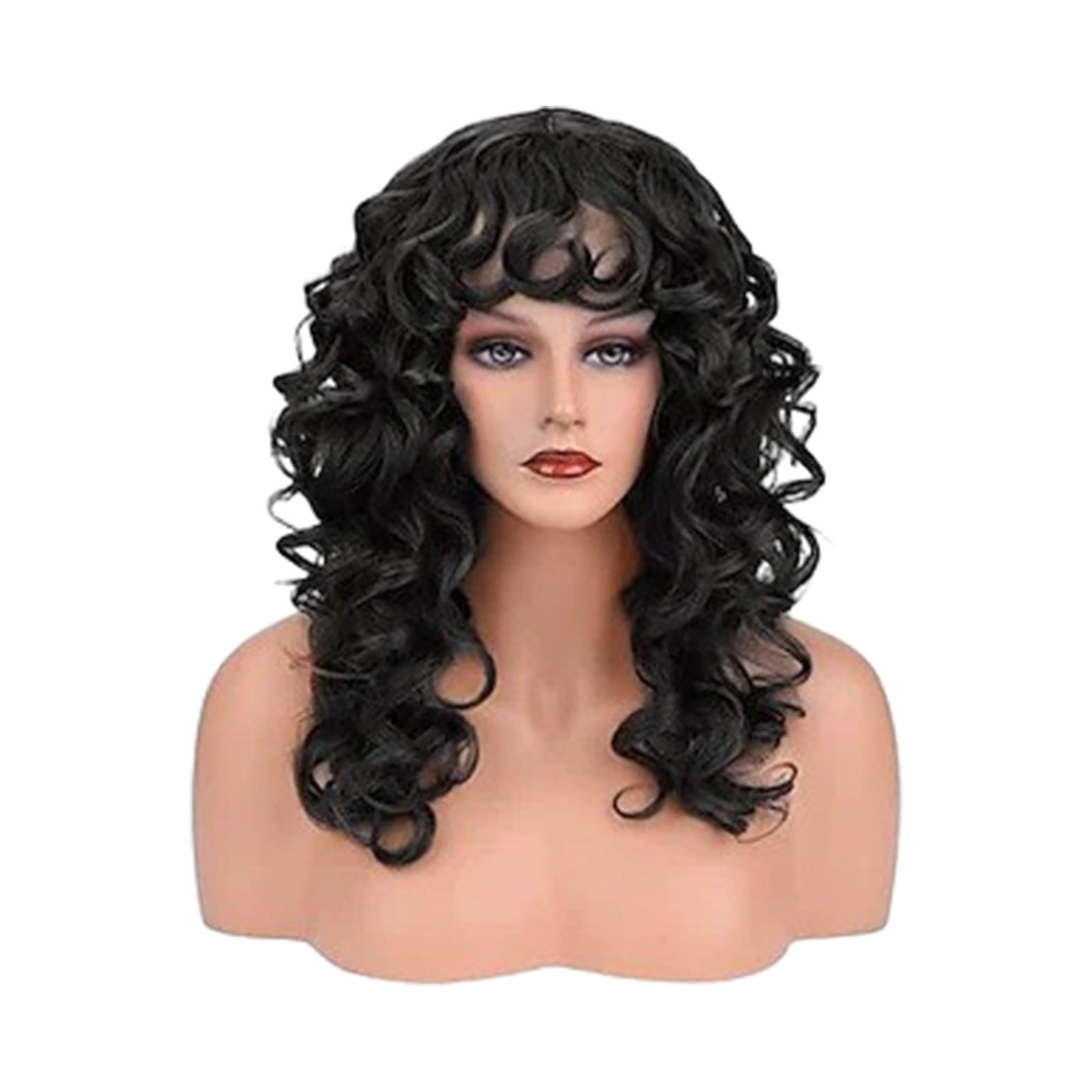 YSGFHGJW Wigs for Black Women,Long Curly Wig With Bangs Hair Wig For Women Synthetic Natural Wig Various Colors Available Daily Wear Party And Cosplay Soft Wig,Black