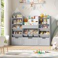 thumbnail image 3 of Hiphuta 56”W Kids Toy Storage Organizer with Bookshelf, 3 Removable Drawers & 7 Toy Boxes, Large Wood Toy Organizer for Playroom, Bedroom & Living Room, Gray, 3 of 8