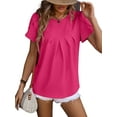 thumbnail image 2 of SHIBEVER Tops for Women Summer T-Shirts Short Sleeve Casual Crew Neck Tops Dressy Petal Sleeve Tunic Loose Pleated Blouse Solid Color Red Plus Size XXL, 2 of 5
