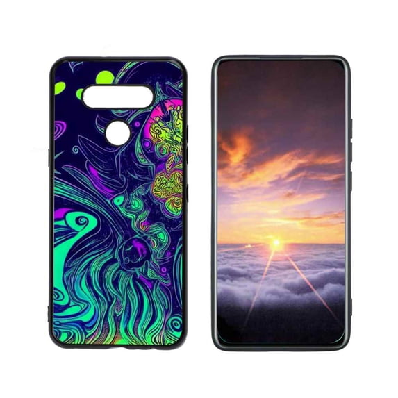 Compatible with LG Q51 Phone Case, Psychedelic-Trippy-Alien-Art-Visuals-Colours18 Case Men Women, Flexible Silicone Shockproof Case for LG Q51