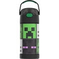 thumbnail image 1 of Thermos Kids Bouteille d'eau isolée sous vide avec paille rabattable, 355 ml, Minecraft, 1 of 8