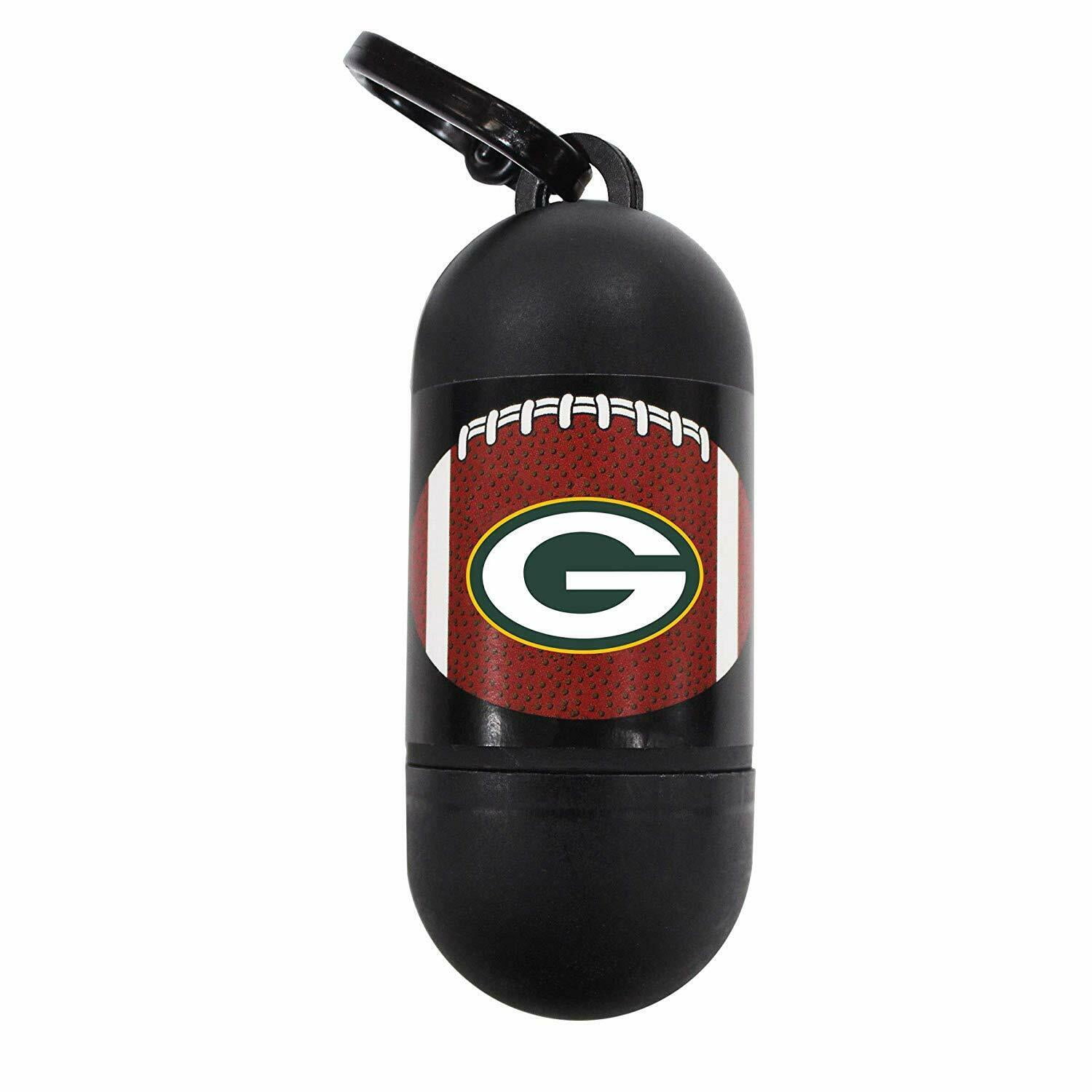 NFL GREEN BAY PACKERS Durable LICENSED Poop Waste Bag Dispenser & Leash Clip with 45 Premium Dog Waste Bags