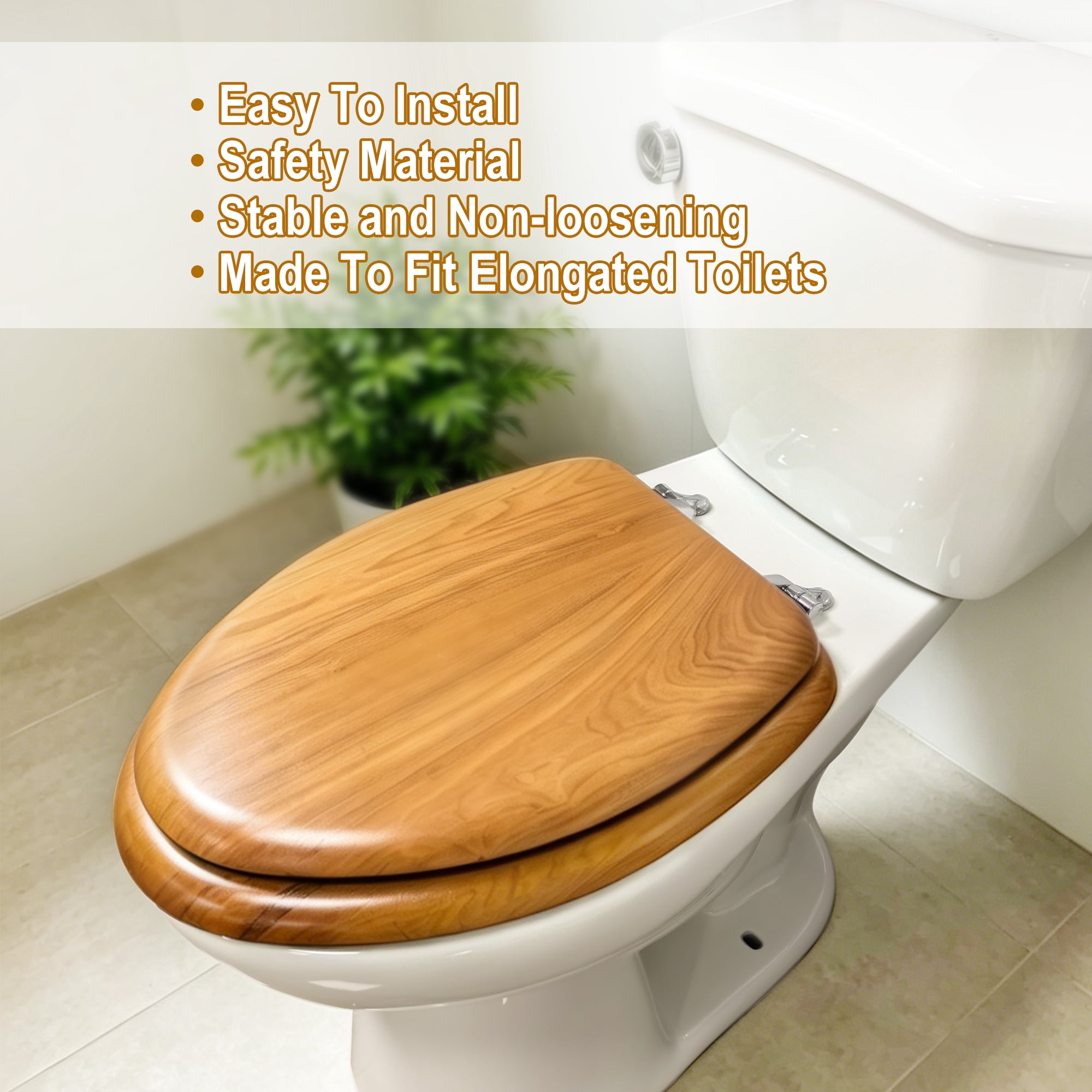 Rayport Brown Elongated Molded Solid Wood 19", Elongated Toilet Seat