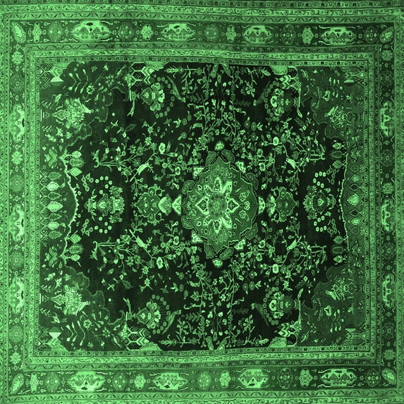 Ahgly Company Indoor Square Persian Emerald Green Traditional Area Rugs, 4' Square