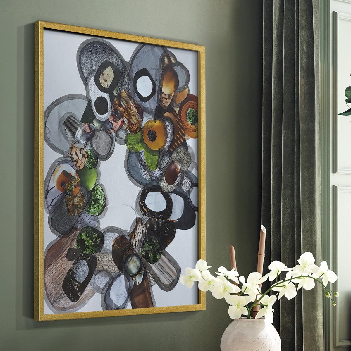 Amelia Island Stones Framed Print in Gold Solid Wood Framed Print No Nail Hanging