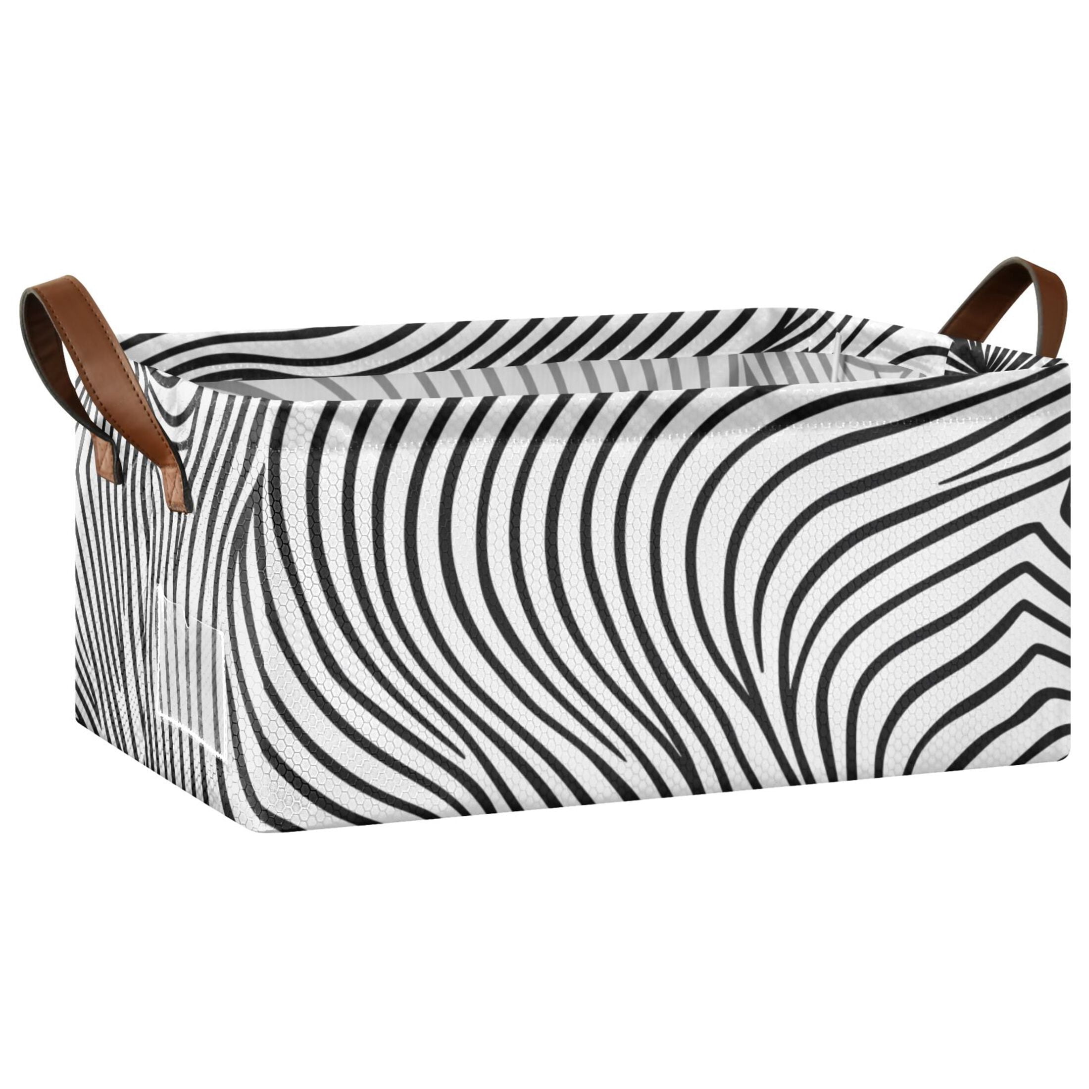 Line Black Storage Bins with Handles Foldable Storage Baskets for Shelves Organizer Cloth Baskets
