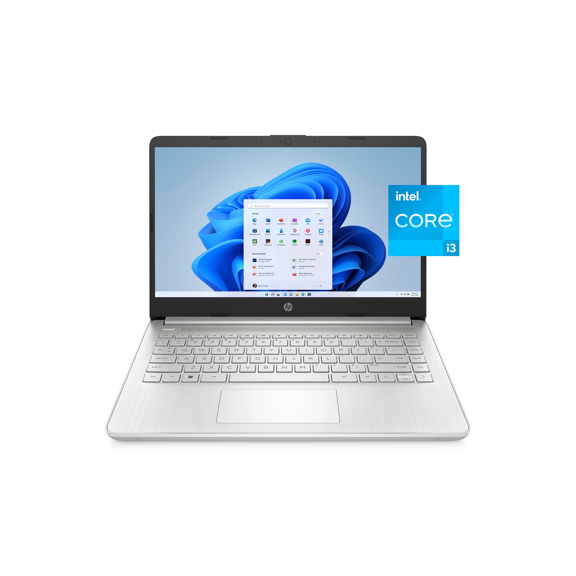 HP 14" Laptop, Intel Core i3-1115G4,4GB RAM,128G SSD, Natural Silver, Windows 11 Home,14-dq2031wm