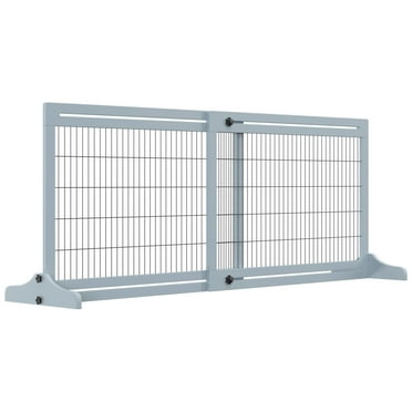 CoSoTower 72" W X 27.25" H Extra Wide Freestanding Pet Gate with Adjustable Length Dog, Cat, Barrier for House, Doorway, Hallway, Blue-Grey