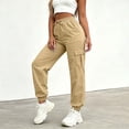 thumbnail image 5 of ZHYou No Boundarie Women's Cargo Pants with Flat Pockets Casual Cuffed Leg Drawstring Elastic Waist Jogger Pants with Pockets,Khaki,Size 2XL, 5 of 6