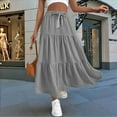 thumbnail image 4 of Falda de Holgada de Cintura Alta para Mujer, Estilo Casual, Plisada, Larga, de Playa, con Lazo, Color Gris, Talla L, 4 of 7