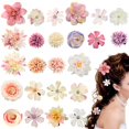 thumbnail image 1 of ELANE Pinzas para el cabello para mujeres y niñas – 24 piezas de accesorios florales con pequeños detalles de flores (azul+púrpura), 1 of 4