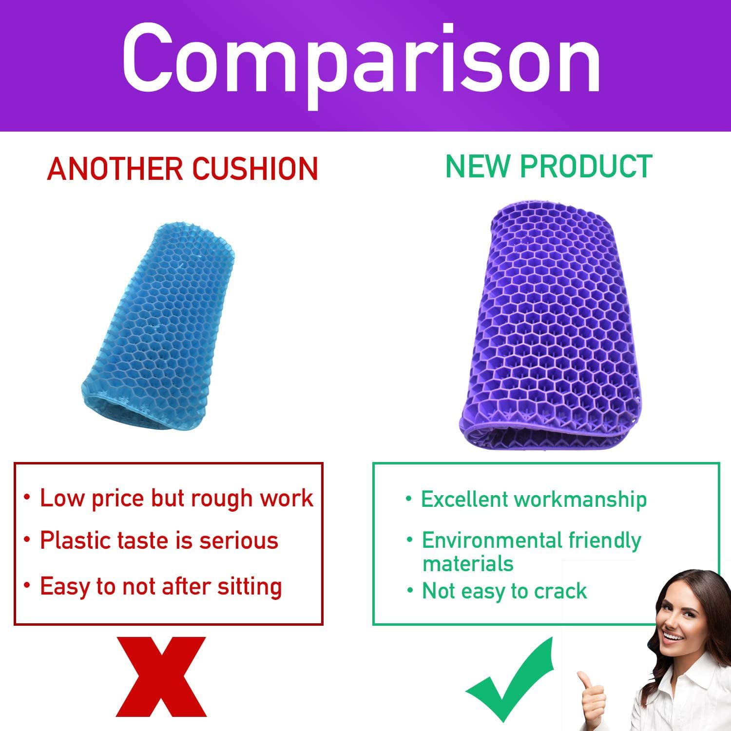 gel seat scushion, double purple gel cushion with non-slip cover, suitable  for long sitting, cold gel cushion, suitable for office chairs, car  wheelchair accessories, help sciatica relieve back pain 