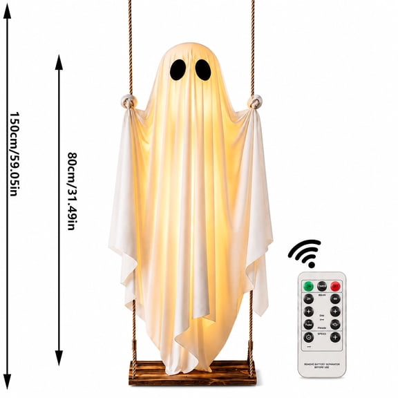 Aurorax Halloween Decorations Outdoor,Large Hanging Swing Ghost Halloween Decor Remote Control LED 4.6 ft Spooky Cute Ghosts Decorations for Front Porch Yard Tree White