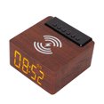 thumbnail image 4 of Reloj despertador de madera, altavoz inalámbrico, altavoz multifunción, compatible con tarjeta de memoria Bluetooth, USB, AUX, FM, marrón oscuro, 4 of 14