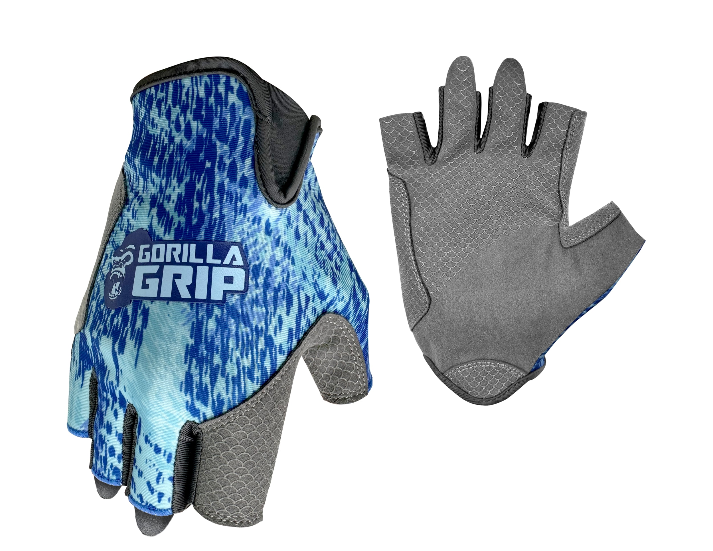 (2 pack) Gorilla Grip High Performance Finger-less Gloves, Blue Shatter, Heavy Duty Lycra, L, Unisex, 1 Pair